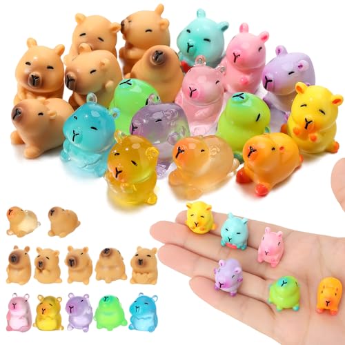 GSrenyu 18 Pcs Mini Capybara, Mini Resin Animals Resin Capybara Glow in the Dark Tiny Animals Miniature Figures for Tabletop Garden Dollhouse Landscape Party Decoration(2 Styles)