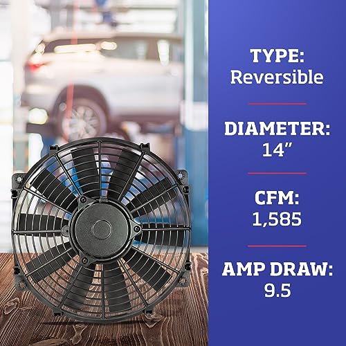 Flex-A-Lite Trimline Reversible Electric Fan, Pusher-Puller Fan (114), Car Accessories, 14 Inches, Black #TOP4