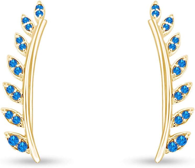 Ear Crawler Cuff Earrings 14k Yellow Gold Over Sterling Silver Climber Studs Olive Leaf