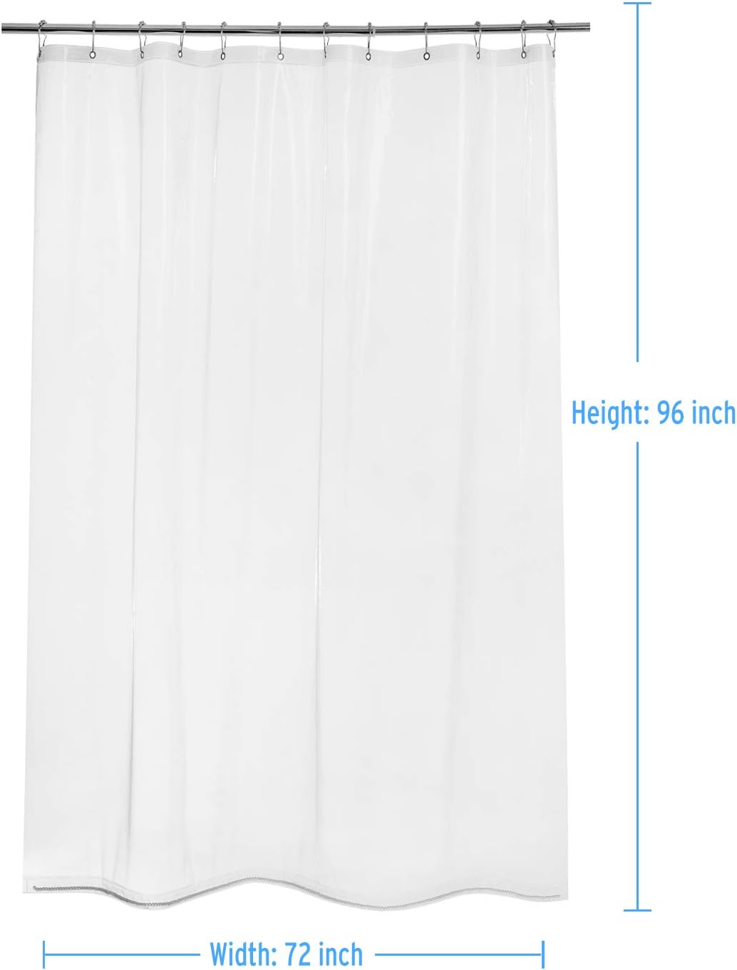AmazerBath 2 Pack Thin Shower Curtain Liners, 72 x 96 Inches PEVA 3G Shower Curtains with Heavy Duty Beads and 12 Grommet Holes, Waterproof Plastic Liners - Clear