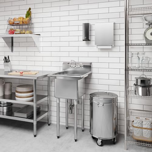 Image of Stainless Steel Prep & Utility Sink | 304 Stainless Steel | Restaurant, Kitchen, Laundry, Garage (Bowl Size: 16 inch x 14 inch + Faucet)