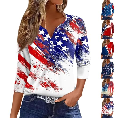Amazon.com: 4th of July Shirts Women American Flag 3/4 Sleeve Tops