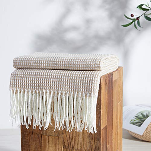 Bourina 100% Acrylic Waffle Thermal Blanket For  Home Decoration Soft Lightweight Blanket  Breathable And Moisture Absorption For All Season For Couch/Bed,50 X 60'' Beige #TOP1