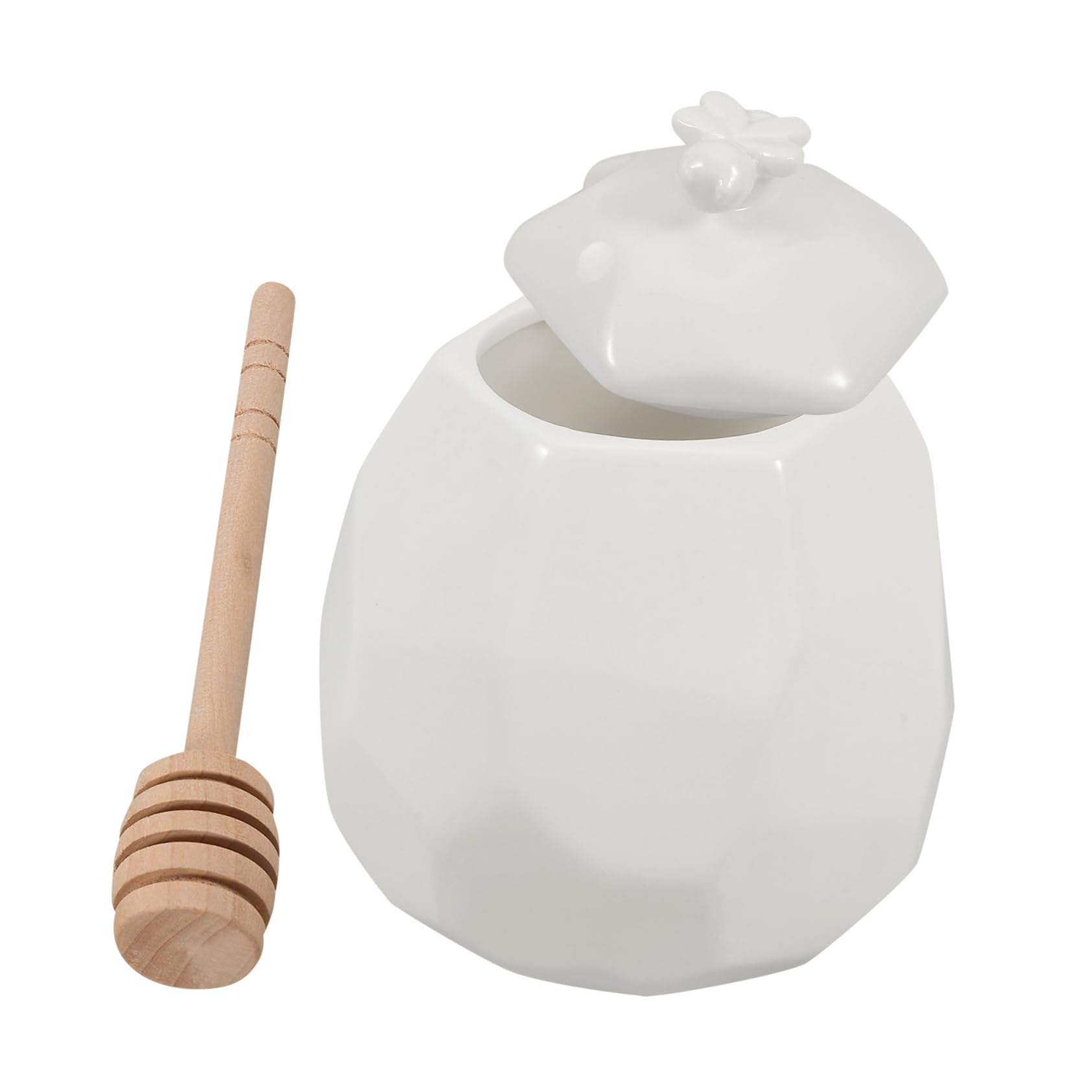 COLLBATH Keramik Honigglas mit Deckel 200ml und Holzlöffel, Weiß