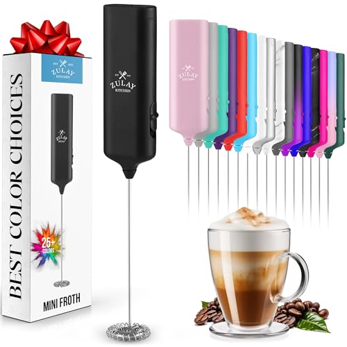 Powerful Handheld Milk Frother Wand - Electric Hand Mixer - Portable Frother Handheld for Coffee - Mini Froth Drink Mixer for Lattes, Cappuccino, Matcha, Hot Chocolate, Creamer - Black