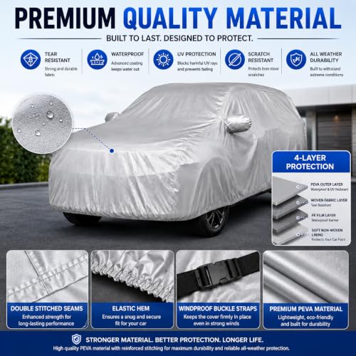 Image of AutoStory Nexon Ev Car Cover | Dustproof Lightweight Car Body Cover | Custom Fit for Tata Nexon EV 2023-2026 | Mirror Pocket | Lightweight | Indoor & Outdoor | Mirror Pockets, Elastic Bottom
