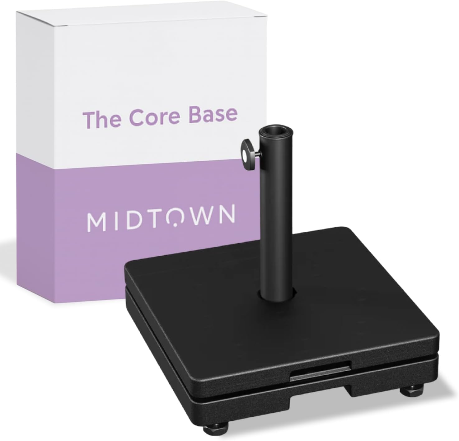 Midtown Umbrellas - The Core Base - Patio Umbrella Base with Wheels. Aluminum Base Pole for Umbrella Poles of 1.5-2 Inches Diameter. Weather and Rust Resistant Umbrella Base (45, Pounds)
