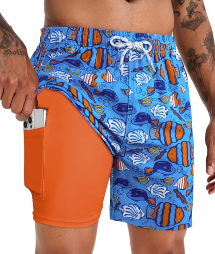 Image of APTRO Men's Swim Trunks with Compression Liner 5 Inch Bathing Suit Beach Swimsuits
