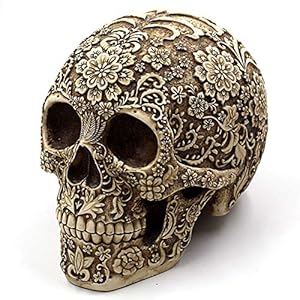 UJOY Creative Skull Flowers Sculpture 8.1” Human Head Skeleton Statue Collectible Halloween Decoration Home Decor