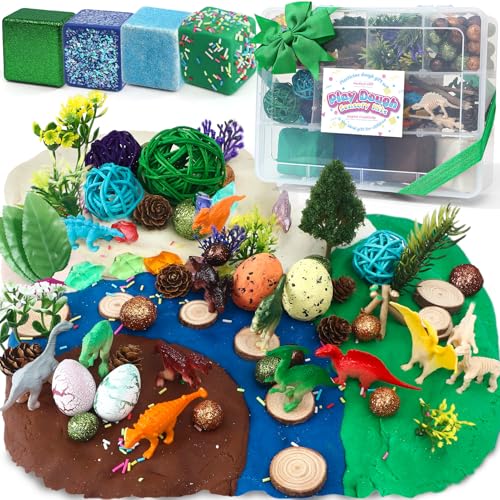 Dinosaurios Juguetes Plastilina con 146 Piezas Accesorios de Kit Manualidades Niños, Arcilla Polimerica Secado Al Aire Juguetes Montesorri Sensorial Regalo para Niños Niñas 3 4 5 6 7 8 Años