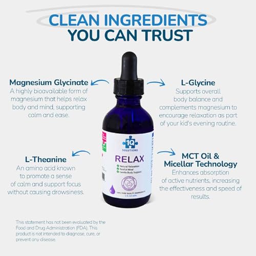 Image of 1Q Relax Liquid Calm Natural Drops for Kids & Toddler| Magnesium Glycinate, L-Theanine & L-Glycine |No Melatonin, Sugar-Free, Non-GMO | Advanced Absorption| Gentle Mood, Bedtime & Sleep Support| 2floz