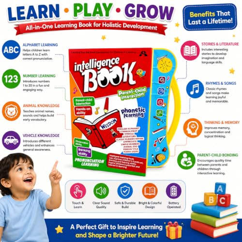 Image of Intelligence Book Interactive Learning Toy for Kids | Phonetic Learning, Parent-Child Interaction, English Alphabet & Numbers, Nursery Rhymes Included, Ages 3+