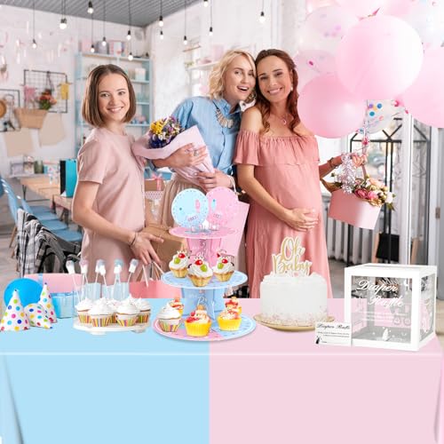 Image of WNINK 4 Pack Gender Reveal Plastic Tablecloths, Disposable Rectangle Pink and Blue Pastel Tablecloth, Table Covers for Boy or Girl Gender Reveal Party Baby Shower Birthday Party Decorations 54 inch x 108 inch