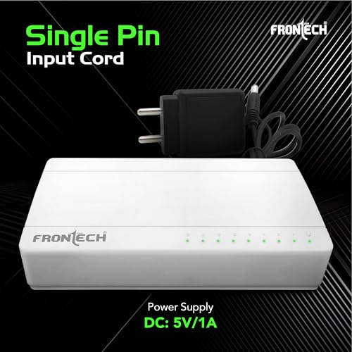 Image of Frontech 8-Port Fast Ethernet Switch | 10 /100 Mbps Speed | 1.6 Gbps Bandwidth | Plug & Play | 2 Years Limited Warrenty (NC-0074)