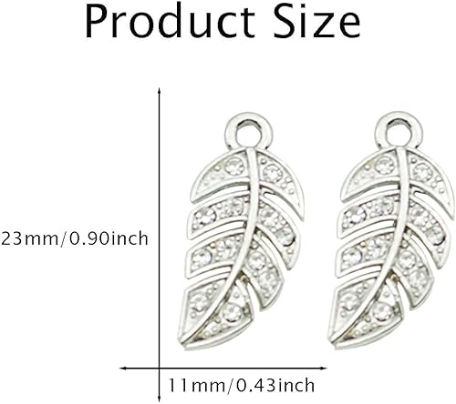 Miniatura 10 de Dijes creativos de diamantes de imitación de hojas, 20 piezas, dijes de hoja de aleación para bricolaje, llavero, collar, aretes, accesorios de