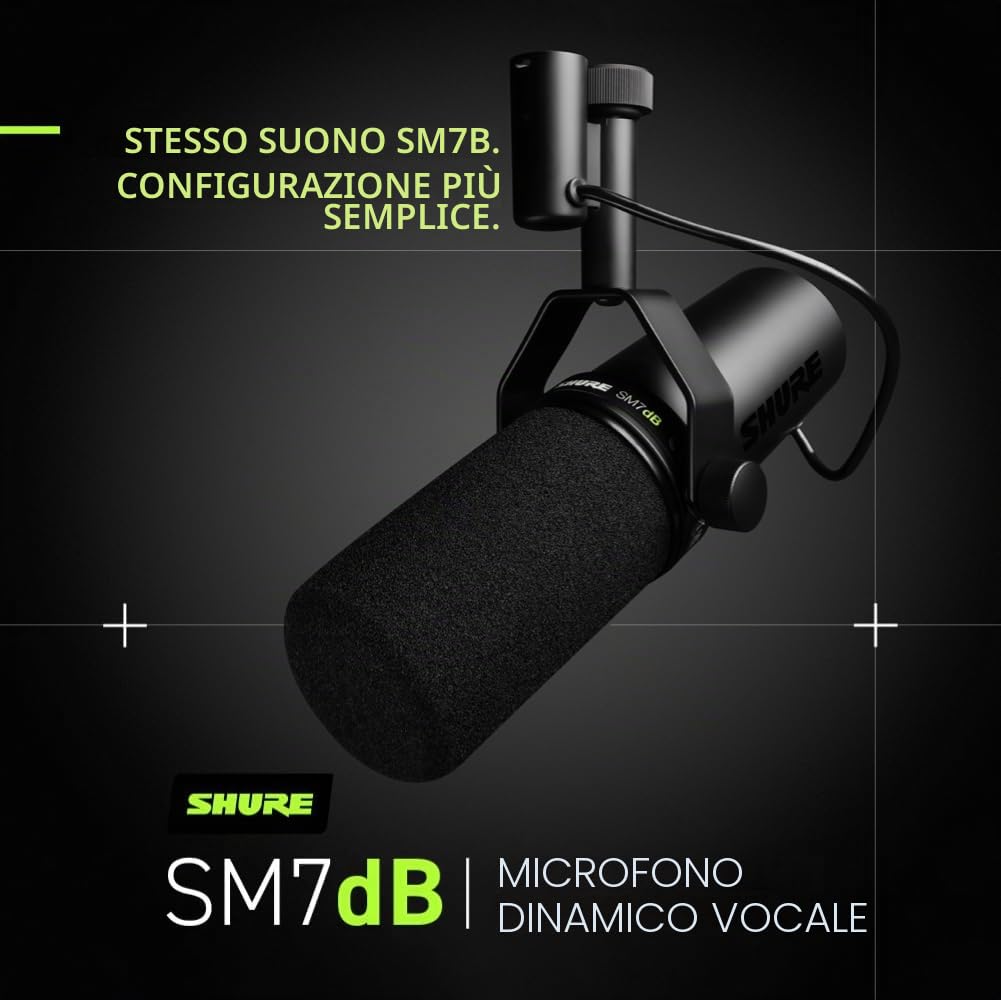 Shure SM7dB-Microfono dinamico, costruzione solida, protezione antivento staccabile-Nero + Gator Frameworks - GFWMICBCBM1000 Supporto per microfono per podcast e registrazione