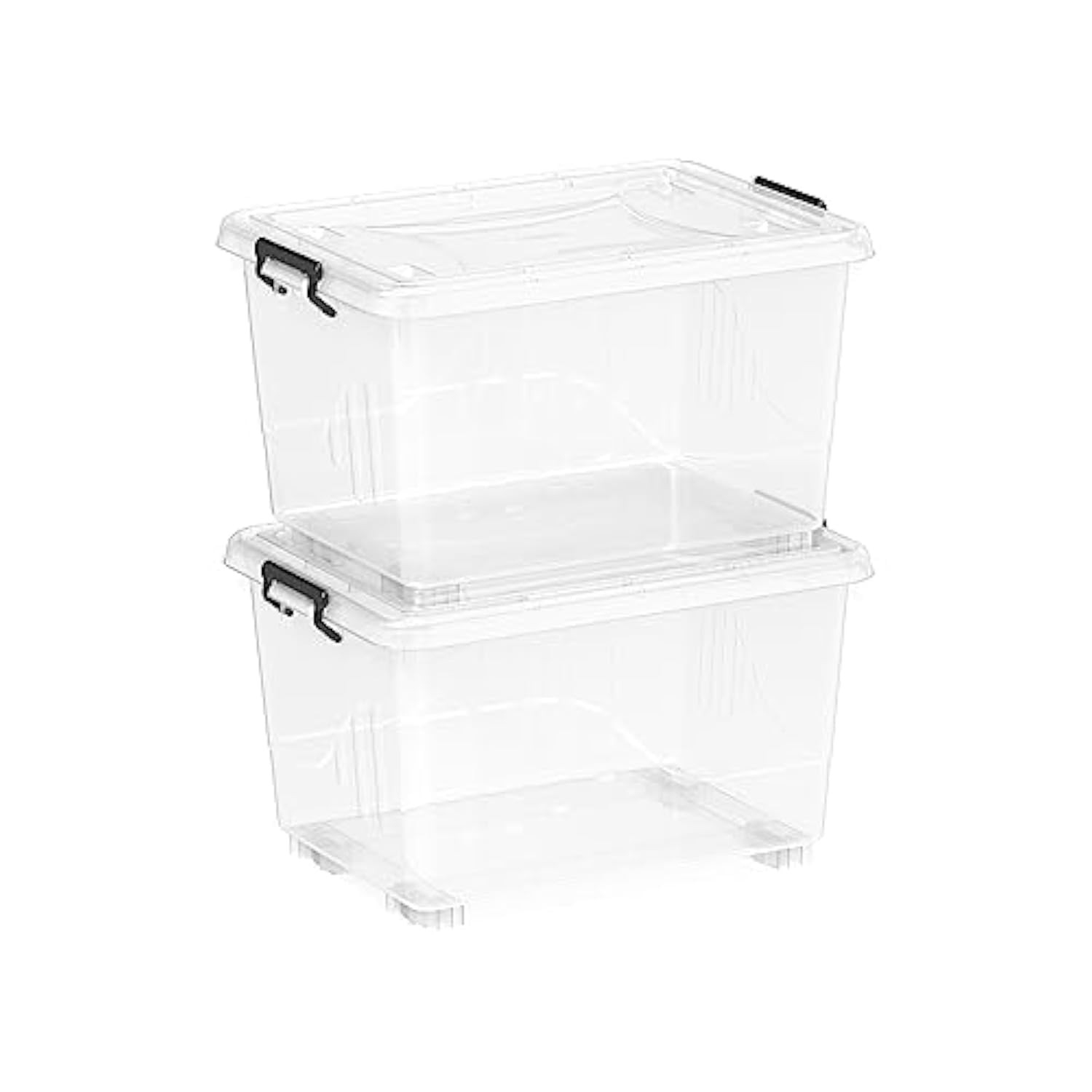 55L Clear Plastic Storage Box with Wheels & Lockable Lid Set of 2