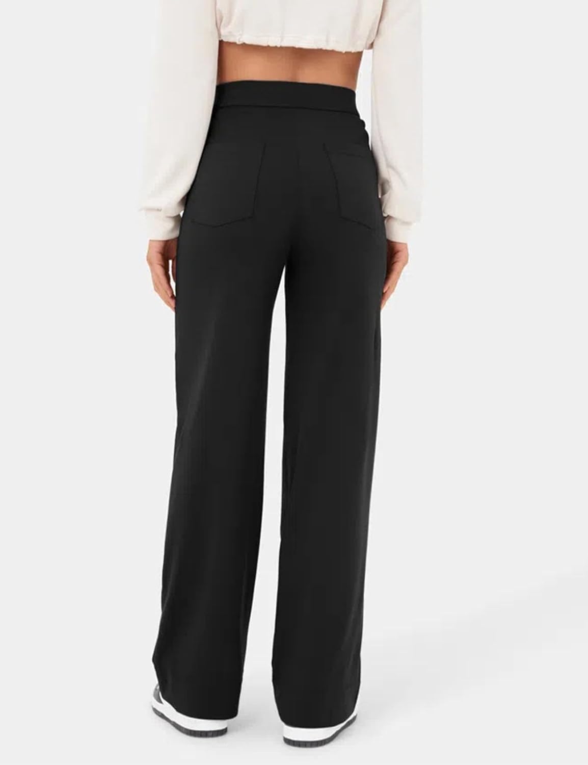 Flygo Womens High Waisted Multiple Pockets Straight Leg Flexipants Stretchy Work Trousers Button Down Casual Pants - Image 2