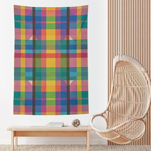 Tapisserie murale tissu doux motif carreaux rétro décoration originale 152x228