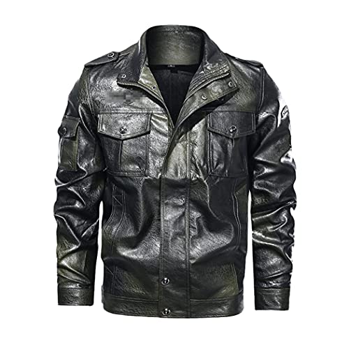 Veste de moto en cuir d'hiver vert blouson épais haut de gamme homme