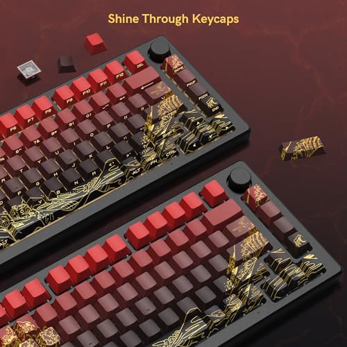 Image of dagaladoo red /Black Kanagawa keycaps Double Shot PBT keycaps Shine Through Keyboard Keys Side Printed Key caps Cherry Profile Custom keycap Set for 100%, 75%, 65%, 60% US Layout Mechanical Keyboard
