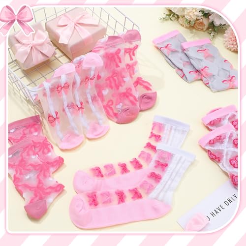 Image of Jadive Coquette Pink Bow Socks Pink Bow Women's Inspired Socks Ornament for Birthday Decor Gift
