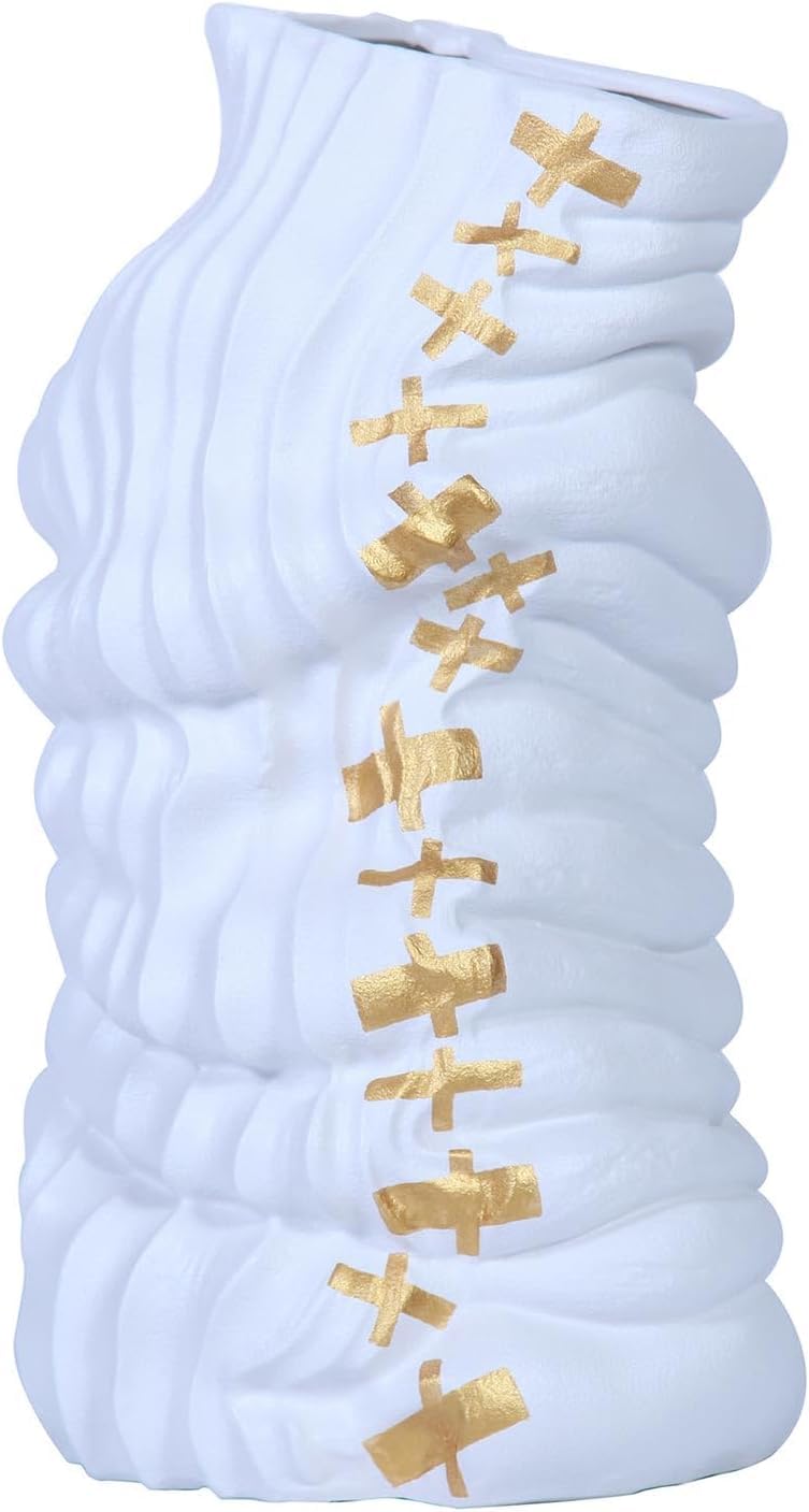 Vase Tabletop Modern Ceramic with Gold Accents White - Elegant Table Decor for Home and Office