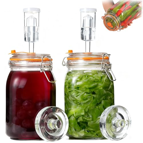 Recipiente de fermentación de tarros de fermentación de 1,5 l para kimchi con válvula de fermentación y tapa de fermentación para marinar chucrut kimchi kombucha y pepinillos kit de iniciación 2