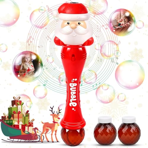 Image of Christmas Santa Bubble Wand Machine for Kids Maker Blower Toys Christmas Basket Stocking Stuffers Birthday Gift Outdoor Indoor Automatic for 3 4 5 6 7 8 + Year Old Toddlers Little Girls Boys