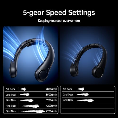Image of JISULIFE Portable Neck Fan Upgraded, Neckbrace Personal Hands Free, 5 Speed Gears Adjustment, 5000 mAh Wearable Bladeless Quiet Rechargeable for Outdoor Indoor, Gifts for Women Men- Black