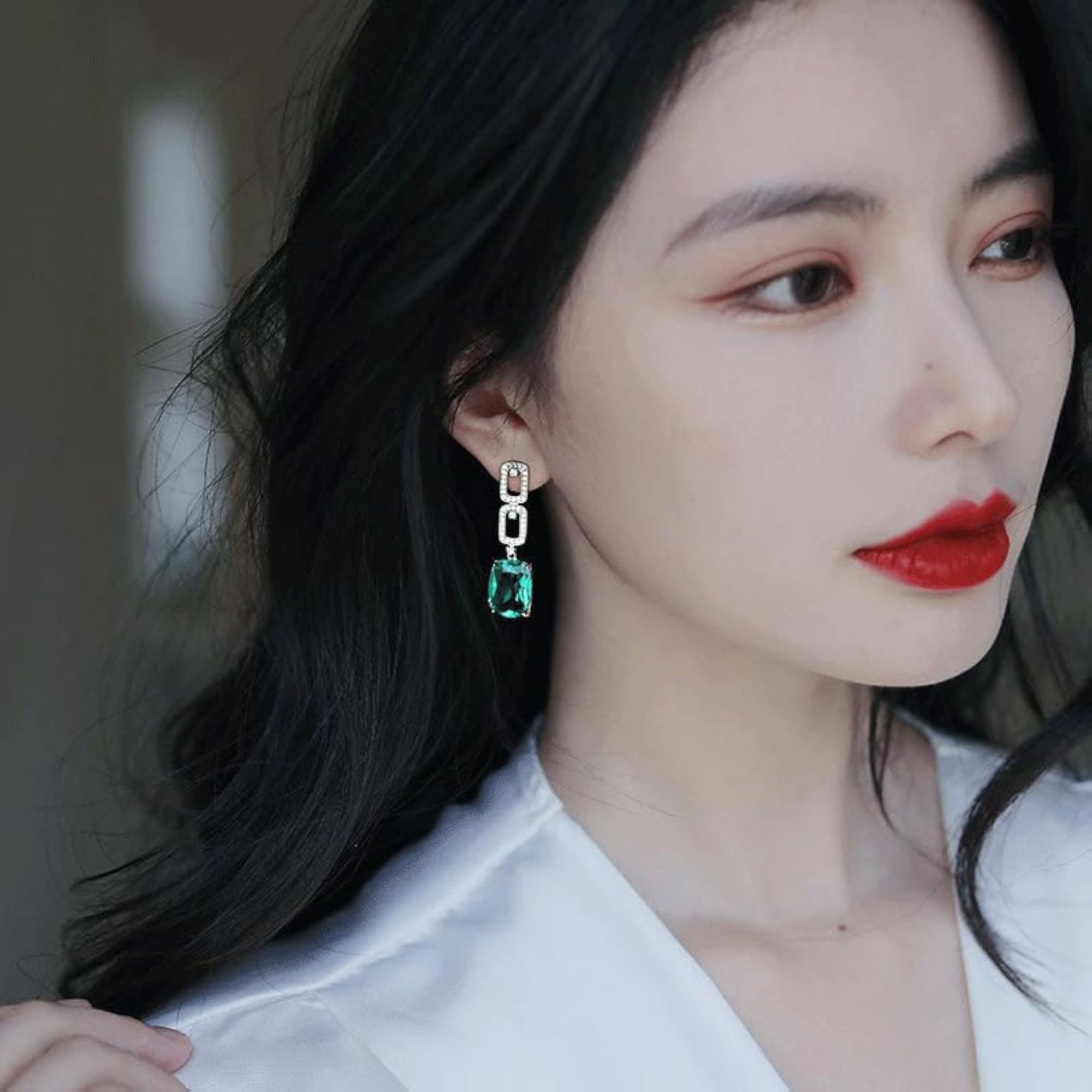 Gold Plated Ocean Green Zircon Emerald Luxury Earrings
