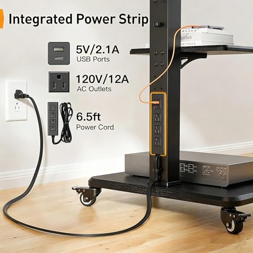 Image of Perlegear Mobile TV Stand with Power Outlet, Tilt & Swivel Rolling TV Stand for 32-75 inches TVs up to 110 lbs, 12 Height Adjustable Rolling TV Cart with Wheels, Max VESA 600x400mm, PGTVMC17