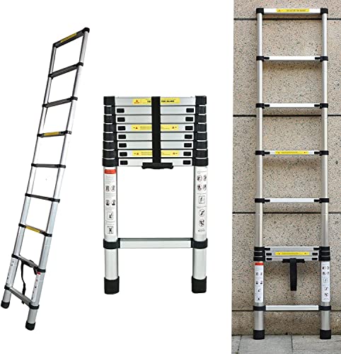 Escalera telescópica de acero inoxidable, 3,8 m, antideslizante, para Ourdoors e...