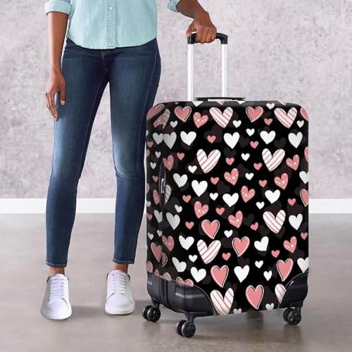 Image of Mumeson Pink Hearts Luggage Cover Anti-scratch Washable Suitcase Cover for Men and Women Elastic Suitcase Protective Covering for Ladies Teen Girls Dailyuse