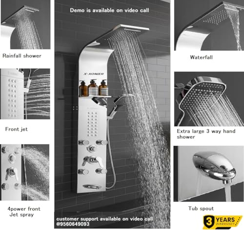 Image of X-XONIER 304 Grade Stainless Steel 6 In 1 Shower panel and All in One Sink Combo Multifunction Handheld Mist Spray Temperature Display (silver)