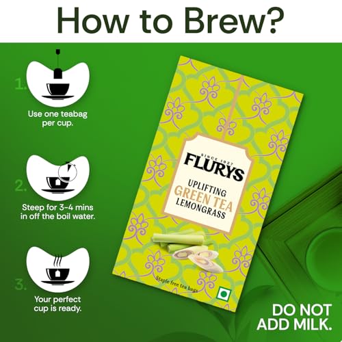 Image of Flurys Green Tea Lemongrass I Refreshing Detox Green Tea Blend with Natural Lemongrass | Antioxidant-Rich Wellness | 25 Tea Bags (Pack of 3)