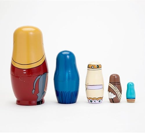 Miniatura 6 de Bits and Pieces - 5 muñecos anidables de la familia de la familia de la natividad pintadas a mano hechas a mano muñecas de madera nido Matryoshka