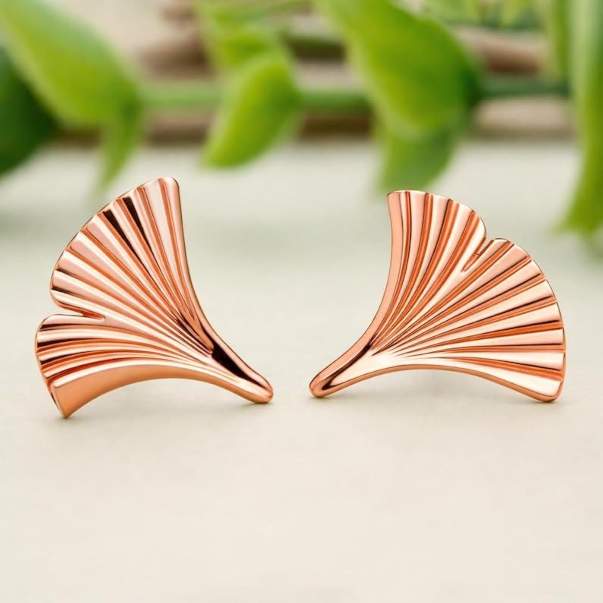 Women's 925 Sterling Silver Rose Gold Ginkgo Leaf Stud Earrings, Gift