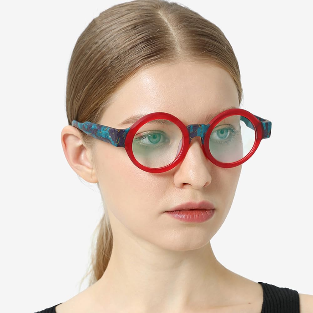 MUTYNE Occhiali da vista in acetato opaco Montatura da uomo Occhiali da vista rotondi grandi multicolori a gamba larga Occhiali da vista da donna