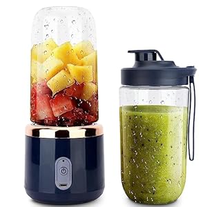 tinysiry Draagbare blender, 400 ml USB-sapcentrifuge met 6 messen, One-key Start vruchtensapmixer elektrische sapcentrifuge beker voor thuis reizen handheld fruitpers