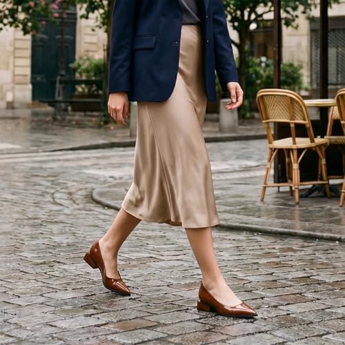 Image of LingxiaUne Dress Shoes for Women, Comfortable Dressy Flats, Womens Chunky Heel Pumps with Arch Support and Pointed Toe