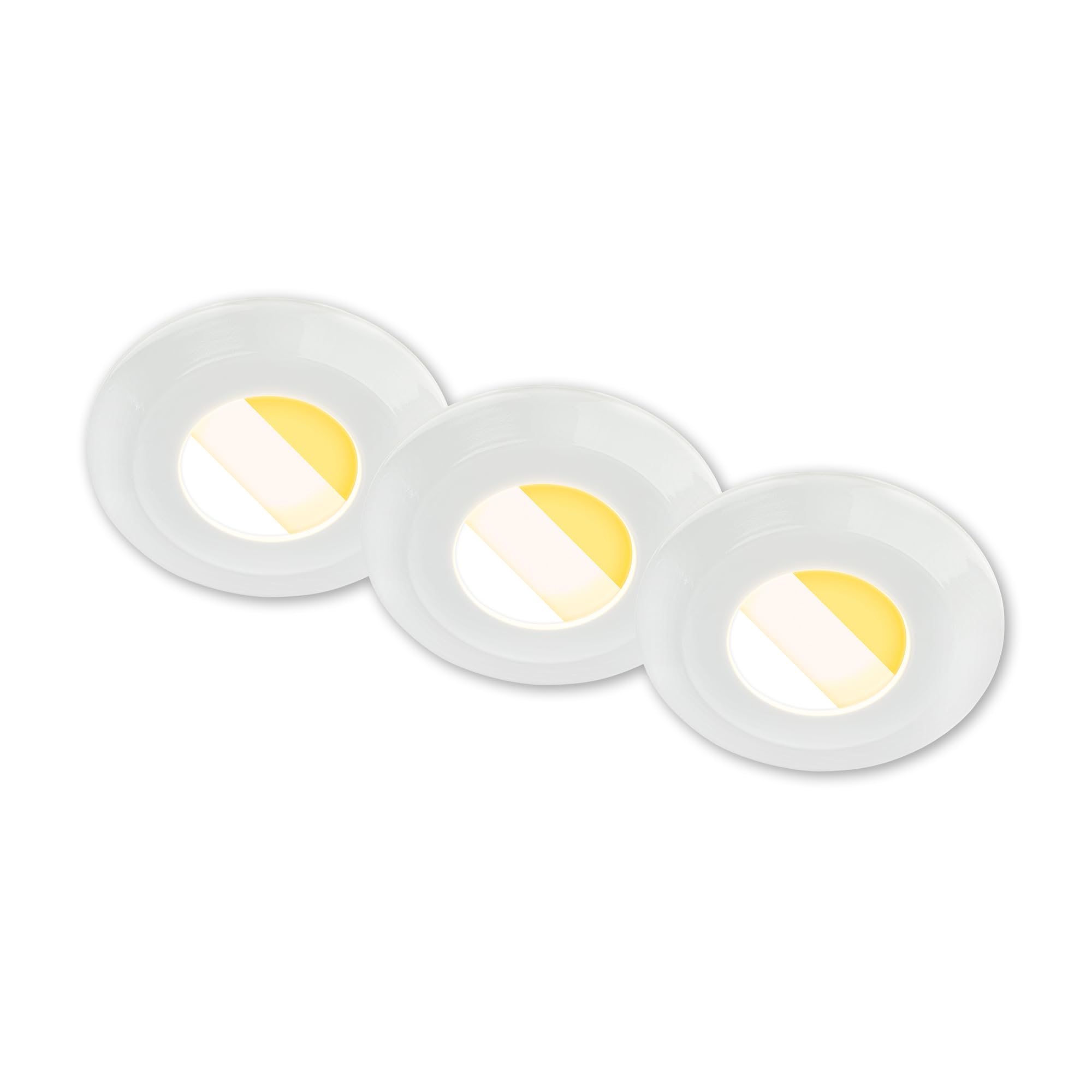 BRILONER - Set of 3 LED recessed Bathroom spotlights 230V Housing 50% Recycled, Colour Temperature Change, IP44, Ra90, LED spot, Flat, Ceiling spotlights, recessed Lights, 68mm, 90x30mm (DxH), White