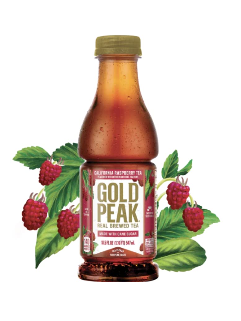Gold Peak California Raspberry Iced Tea, 18.5 fl oz Bottles, 12 Pack - Refreshing Real Brewed Flavor