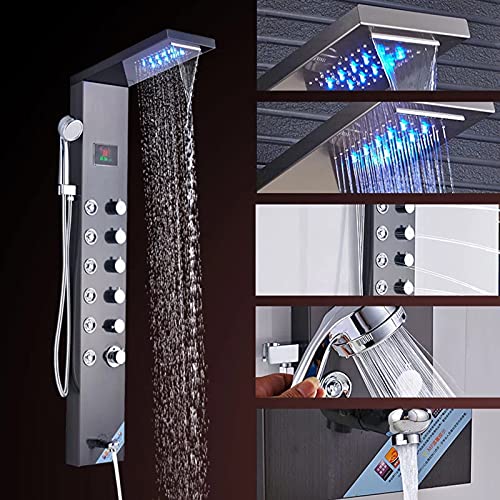 Panel de Ducha para Baño Sistema Torre de Agua con Pantalla LED de Temperatura, Acero Inoxidable 304, Sistema de Masaje de 4 Funciones, Fácil Instalación, Negro miniatura 5