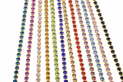 KAOYOO 12 Yards Crystal Rhinestone Chain Trim Mixed for DIY,Sewing,Crafts,Decoration(1 Yard for Each Color,SS06/2.0mm/0.08