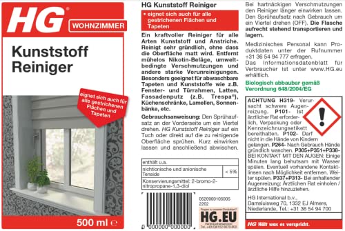 Kunststoffreiniger HG für Kunststoffoberflächen (500 ml)