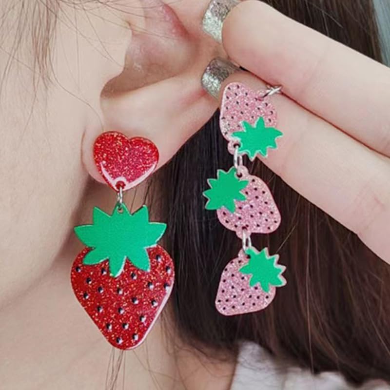 Funny Acrylic Strawberry Earrings Lovely Fruit Dangle Earrings Vintage Summer Vibe Sweet Strawberry Drop Earrings for Women Birthday Holiday Jewelry Gifts - Image 3