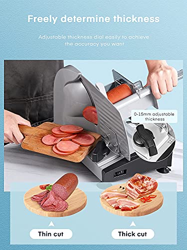 Foto von Brotschneidemaschine, Elektrischer Allesschneider mit 19cm Edelstahlklinge (Abnehmbar), 0-15mm Einstellbare Dicke Wurstschneidemaschine Schneidet Fleisch, Brot und Käse, für den Heimgebrauch, 150W