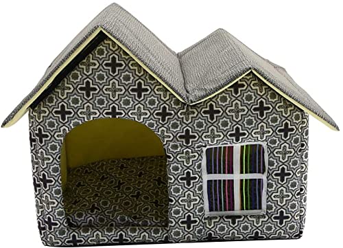 Sport Tent Faltbares Hundebett Hundehaus Hundehöhle Hundekissen Waschbares Haustierbett Hundehütte mit Abnehmbarer Matte Kissen, Doppeldach Zwinger für Hund, Katze Katzenhöhle Katzenhaus,Kaffee Cover