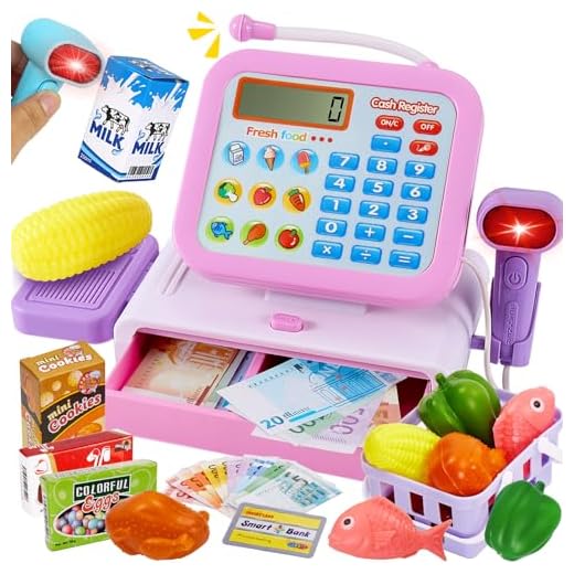LINFUN KIDS Grande Caja Registradora Juguetes con Conpantalla Giratoria, Máquina Registradora Juguete con Escáner Micrófono, Tienda Supermercado Regalo para Niños Niñas 3 4 5 Años